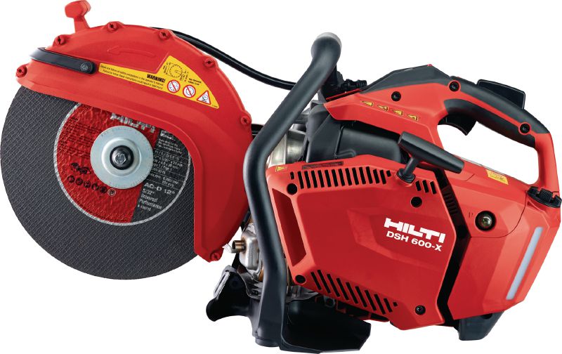DSH 600-X polttomoottorikäyttöinen saha (300 mm) Kompaktin yläkahvan omaava (63 cc) polttomoottorikäyttöinen saha laikkajarrulla – 300 mm:n terillä leikkaussyvyys jopa 120 mm betonissa, muurauksessa ja metallissa