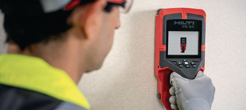 PS 85 Seinäskanneri Helppokäyttöinen seinäskanneri ja vaarnapaikannin, ehkäisee osumat upotettujen kohteiden lähellä poratessa tai leikatessa Sovellukset 1