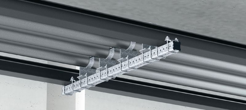 MI-DGC Hot-dip galvanised (HDG) double beam clamp for connecting MI girders to steel beams for heavy-duty applications Applications 1