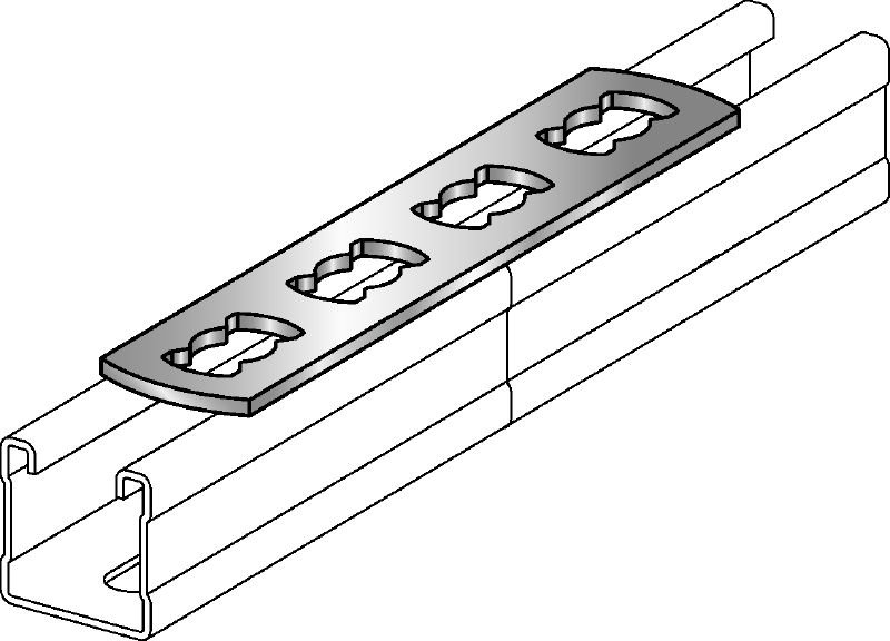 MQV-F Channel tie Hot-dip galvanised flat channel connector used as a longitudinal extender for MQ strut channels