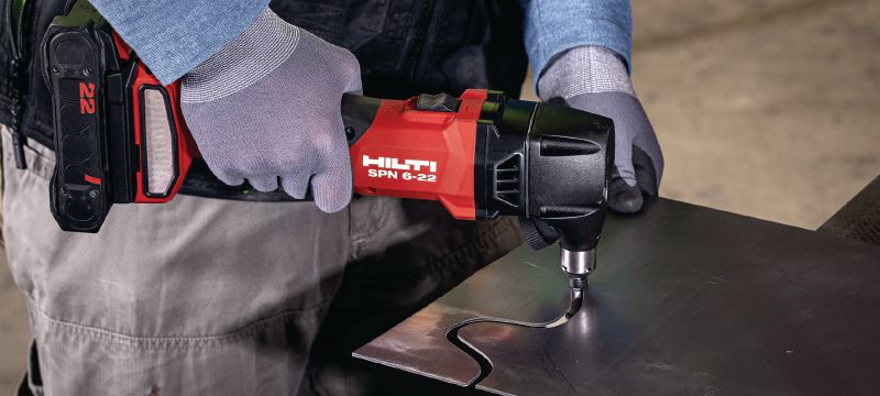 Nuron SPN 6-22 CN Cordless nibbler High-capacity cordless nibbler for cutting sheet metal and profiles with more speed and minimal distortion (Nuron battery platform) Applications 1