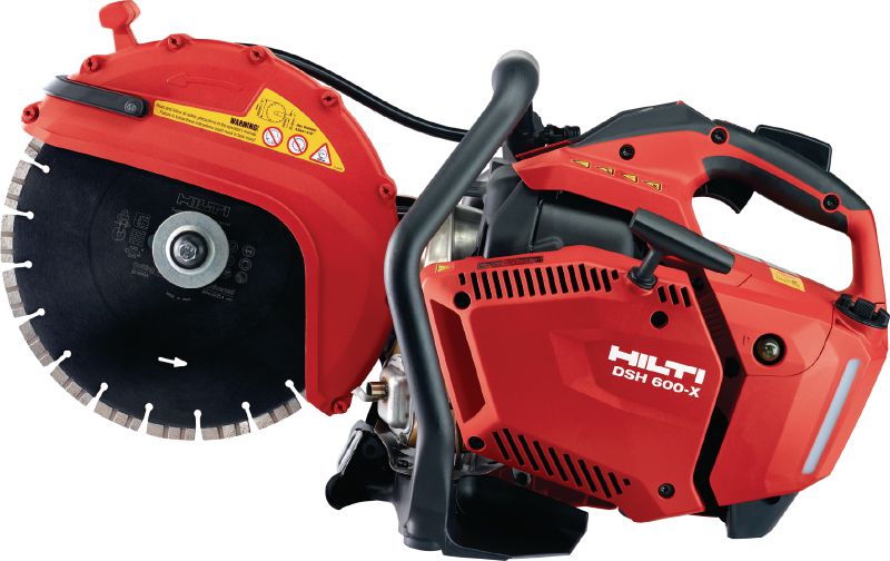DSH 600-X polttomoottorikäyttöinen saha (300 mm) Kompaktin yläkahvan omaava (63 cc) polttomoottorikäyttöinen saha laikkajarrulla – 300 mm:n terillä leikkaussyvyys jopa 120 mm betonissa, muurauksessa ja metallissa