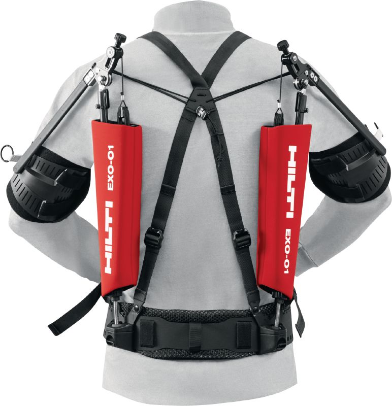 EXO-O1 Ylävartalon eksoskeleton Eksoskeleton auttaa vähentämään hartioiden ja käsivarsien kuormitusta pään yläpuolisissa asennustöissä