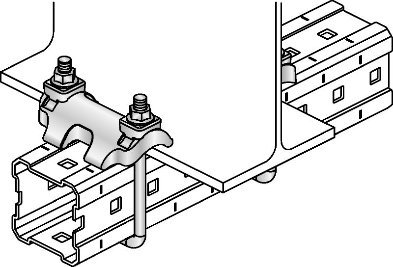 MI-DGC Hot-dip galvanised (HDG) double beam clamp for connecting MI girders to steel beams for heavy-duty applications
