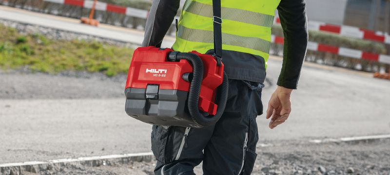VC 5-22 Akkukäyttöinen pölynimuri Kompakti, kannettava akkutoiminen pölynimuri nopeaan siivoukseen rakennustyömailla ja työpajoissa (Nuron-akkualusta) Sovellukset 1