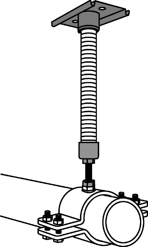 MFP 1a-F Kiintopiste Kuumasinkitty (HDG) kiintopistesarja maksimaalisen joustavuuden saavuttamiseksi sovelluksissa, joissa putken aksiaalinen kuormitus on jopa 3 kN