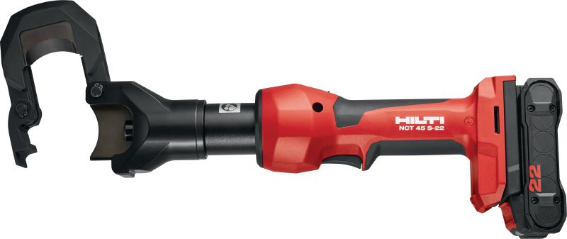 NCT 45 S-22 ACSR:n ja harusköiden akkutoiminen kaapelileikkuri Giljotiinityylinen akkutoiminen hydraulinen kaapelileikkuri, jossa on suurempi leikkauskapasiteetti ACSR-kaapelille ja harusköydelle (Nuron-akkualusta)