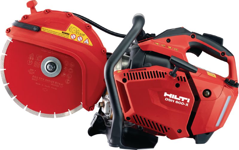 DSH 600-X polttomoottorikäyttöinen saha (300 mm) Kompaktin yläkahvan omaava (63 cc) polttomoottorikäyttöinen saha laikkajarrulla – 300 mm:n terillä leikkaussyvyys jopa 120 mm betonissa, muurauksessa ja metallissa