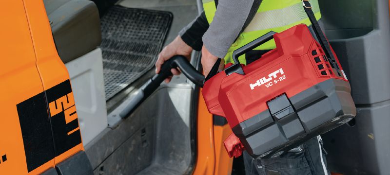 VC 5-22 Akkukäyttöinen pölynimuri Kompakti, kannettava akkutoiminen pölynimuri nopeaan siivoukseen rakennustyömailla ja työpajoissa (Nuron-akkualusta) Sovellukset 1