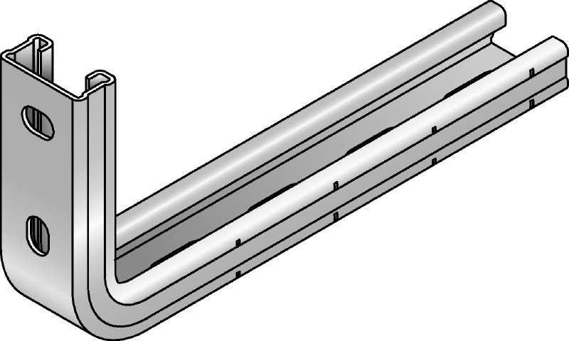 MQK-21-L Galvanised bracket with a 21 mm, high single MQ strut channel for medium-duty indoor applications