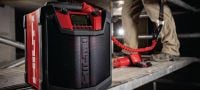 Nuron R 6-22 Jobsite radio Battery-powered portable jobsite radio with up to 22 hours of playback per charge and extra durability for use on construction sites (Nuron battery platform) Applications 3