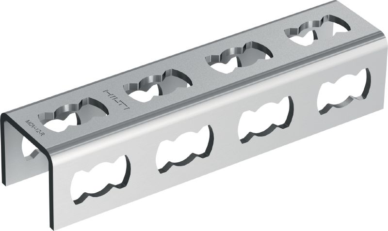 MQV-12-R Stainless steel (A4) flexible channel connector used as a longitudinal extender for MQ strut channels