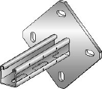 MQK-41/4-F Hot-dip galvanised (HDG) bracket with a 41 mm high, single MQ strut channel with a square baseplate for higher rigidity