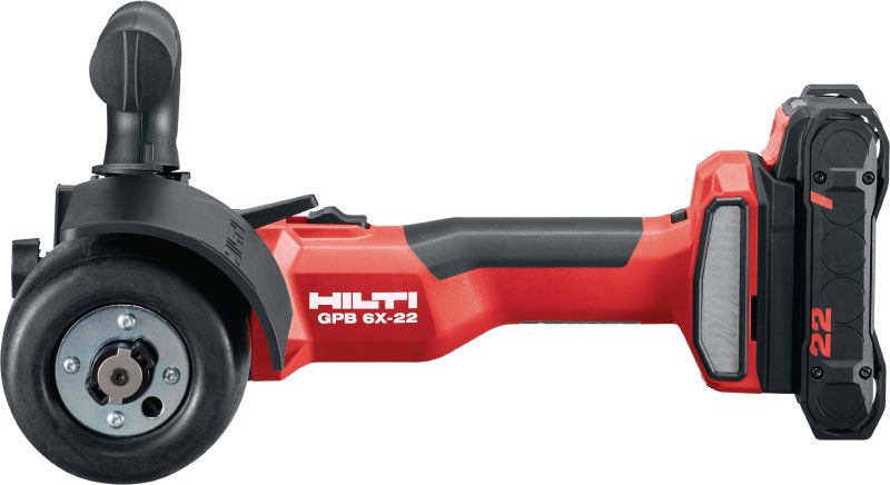 GPB 6X-22 Akkutoiminen kiillotuskone Säädettävänopeuksinen akkutoiminen kiillotuskone entistä paremmalla suorituskyvyllä ja akun käyttöajalla metallien hiontaan ja viimeistelyyn (Nuron-akkualusta)