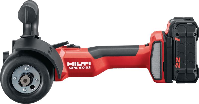 GPB 6X-22 Akkutoiminen kiillotuskone Säädettävänopeuksinen akkutoiminen kiillotuskone entistä paremmalla suorituskyvyllä ja akun käyttöajalla metallien hiontaan ja viimeistelyyn (Nuron-akkualusta)