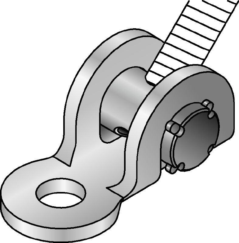 MT-S-CH Seismic rod hinge Galvanised pre-assembled threaded rod brace connector with increased load capacity for mounting to base material