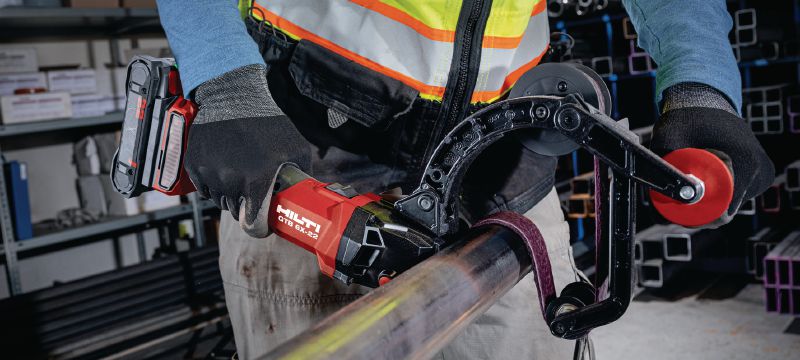 GTB 6X-22 akkutoiminen putken nauhahiomakone Säädettävänopeuksinen akkutoiminen putkinauhahiomakone entistä paremmalla suorituskyvyllä ja akun käyttöajalla metalliputkien hiontaan ja viimeistelyyn (Nuron-akkualusta) Sovellukset 1