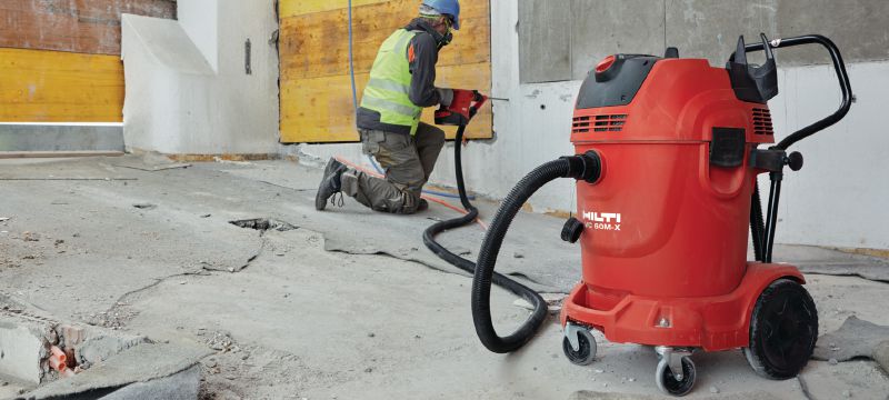 VC 60M-X High-suction construction vacuum Powerful industrial vacuum cleaner with our highest suction capacity for intensive dust/slurry removal - M class Applications 1