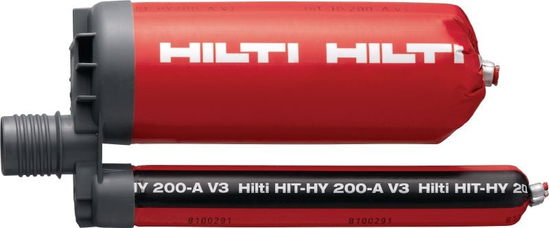 HIT-HY 200-A V3 kemiallinen ankkuri Huipputehokas injektiomassa – nopeasti kovettuva kemiallinen ankkuri, joka on hyväksytty rakenteellisen pohjalevyn ankkurointiin ja jälkiasennettuihin raudoituksiin betonissa